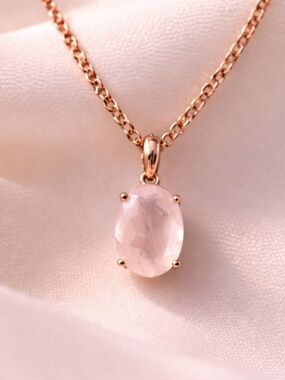 Rose Gold Pendant Necklace with Pink Quartz Stone